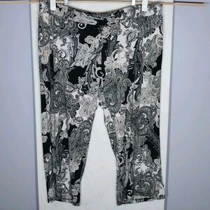IMAN Paisley Stretch Pull-On Pants Women’s Plus 3X Short Elastic Waist Shimmer